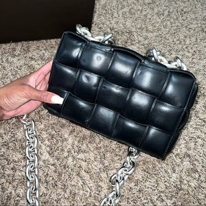 BOTTEGA black bag with silver chain